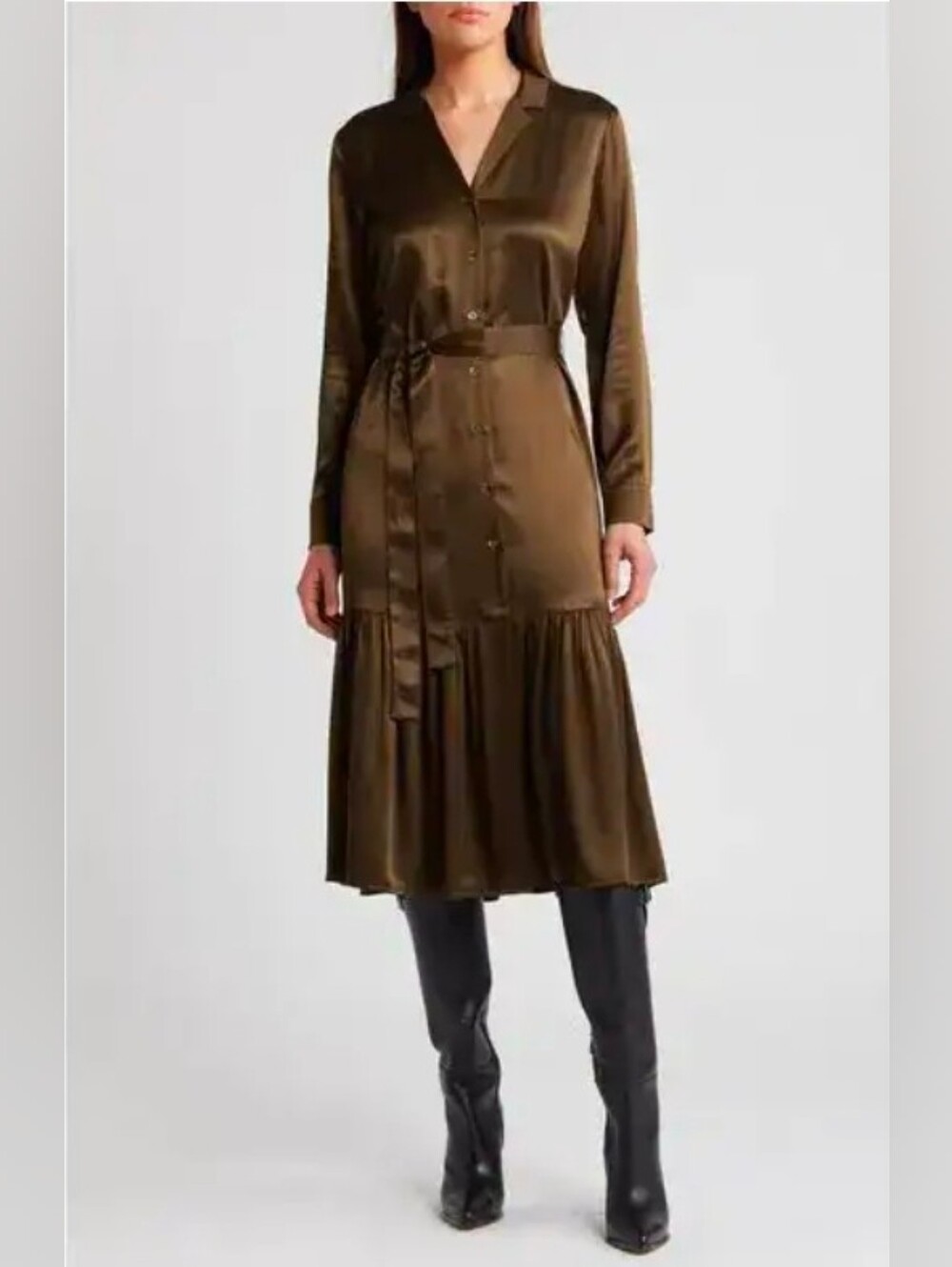 Rails Satin Button-Front Midi Dress in Brown - Size XXL (16)